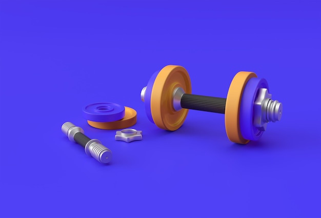 3d Render Dumbbells Set Realistico Dettagliato Vista ravvicinata Elemento sportivo isolato di Fitness Dumbbell Design