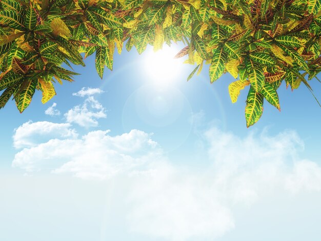 3D rendering di foglie su uno sfondo del cielo blu