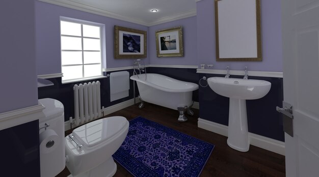 3D rendering di un bagno Classic Interior