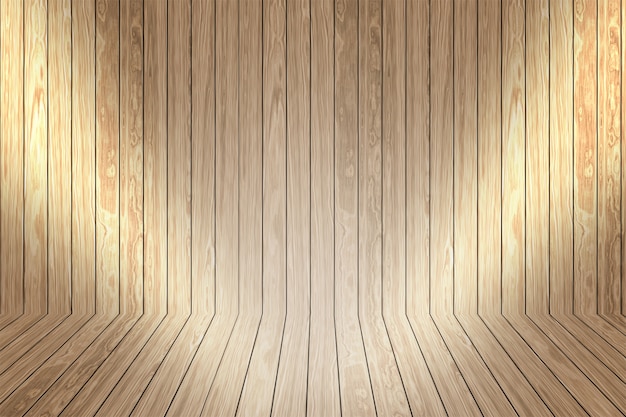 3D rendering di un fondo espositore in legno con faretti