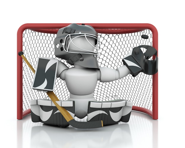 3D rendering di un hockey su ghiaccio netminder