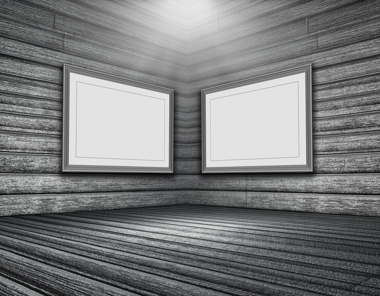 Foto gratuito 3d rendering di un interno in legno grunge interni con cornici vuote