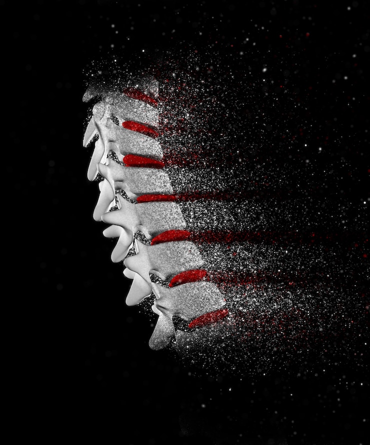 Foto gratuito 3d rendering di una immagine della colonna vertebrale con effetto disgregazione