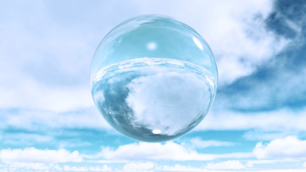 3D rendering di una sfera di vetro tra le nuvole