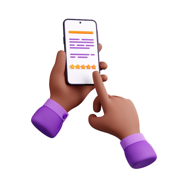 Foto gratuito 3d rendono il cliente lascia un feedback sullo schermo del telefono