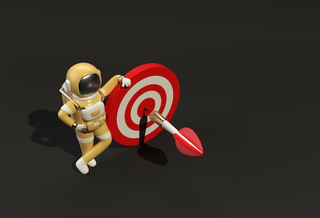 3d rendono l'astronauta con la progettazione dell'illustrazione dell'obiettivo 3d.