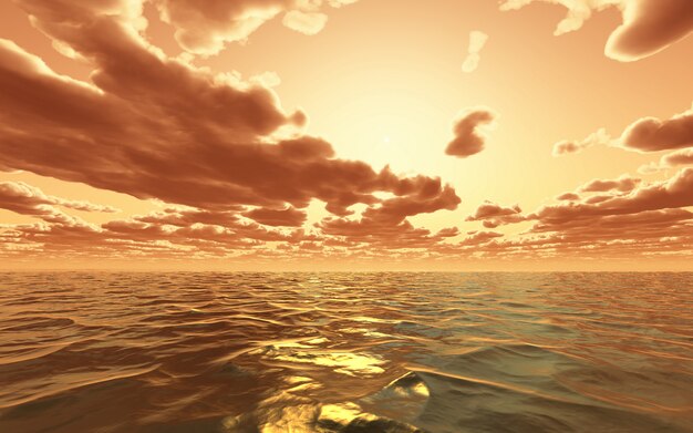 3D tramonto drammatico sull&#39;oceano
