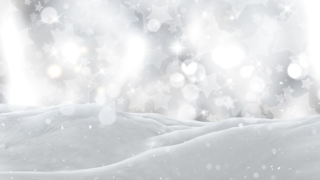 3D vicino di neve su uno sfondo stellato argento