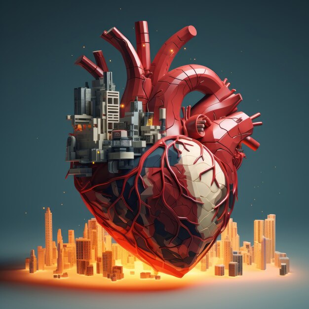 A forma di cuore realistico con la città