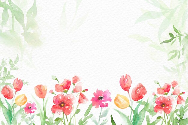 Acquerello sullo sfondo del giardino di fiori nella stagione primaverile verde