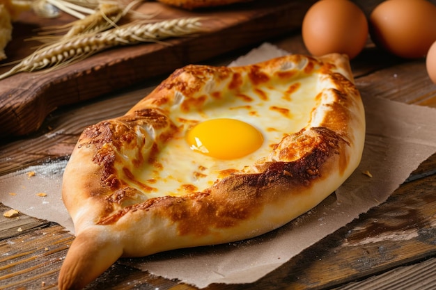 Adjarian khachapuri delizioso piatto georgiano a forma di barca con uovo di formaggio e burro