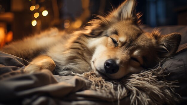 Adorabile cane che dorme tranquillamente e riposa