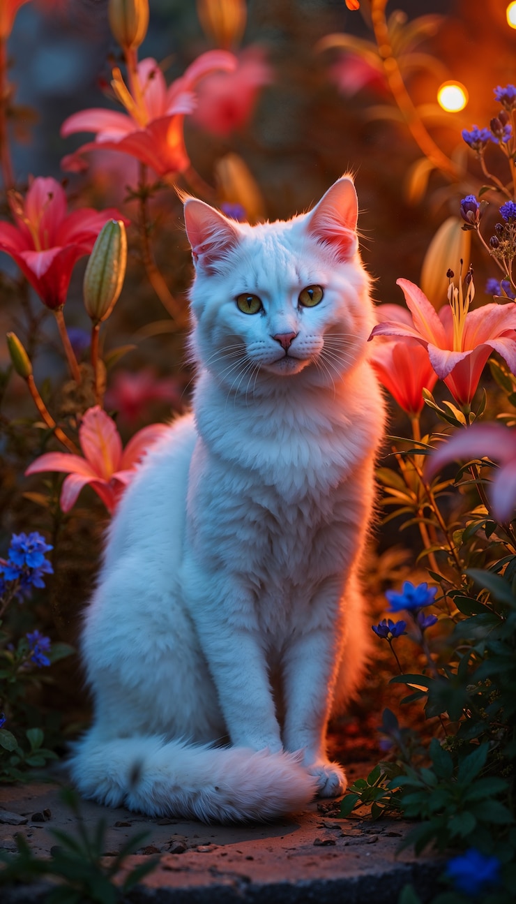 Foto gratuito adorabile ritratto di animale domestico circondato da fiori