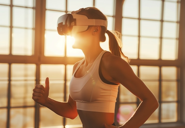 Adulti che fanno fitness attraverso la realtà virtuale