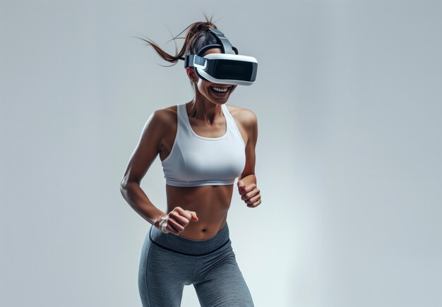 Adulti che fanno fitness attraverso la realtà virtuale