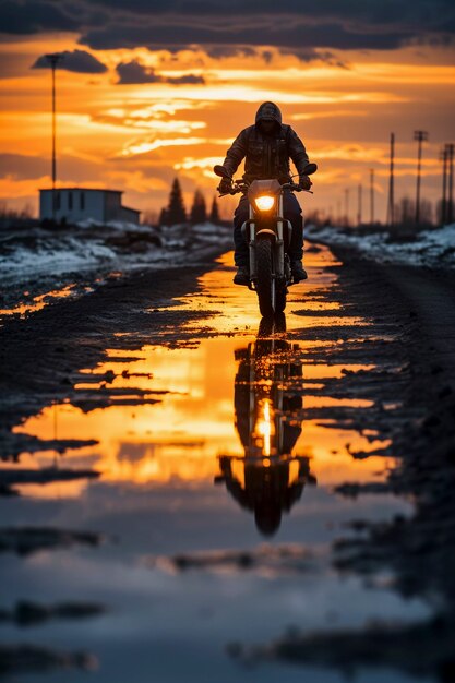 Adulto a tutto schermo che guida una bella motocicletta