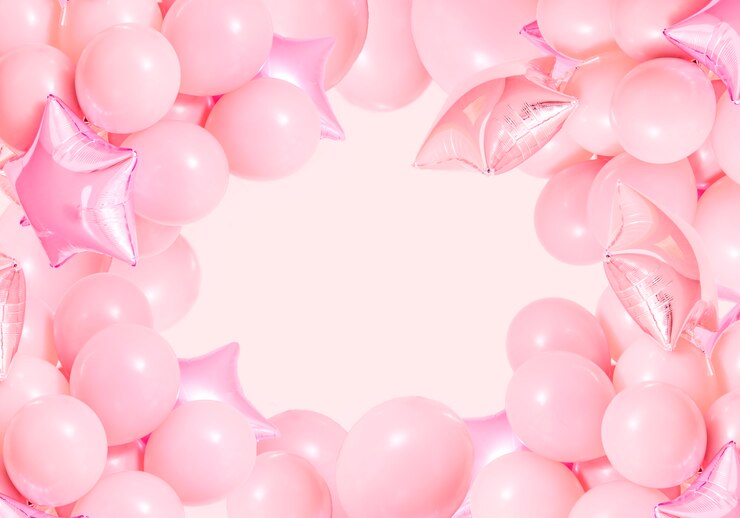 Foto gratuito aerostati di compleanno rosa su sfondo di menta con mockup