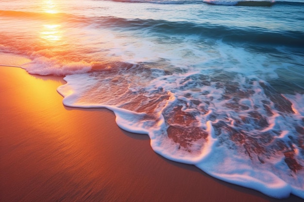 Affascinante tramonto sulla spiaggia, manifesti colorati e sognanti.