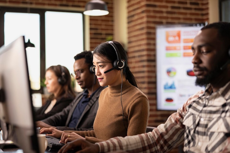 Foto gratuito agenti di assistenza ai clienti al lavoro