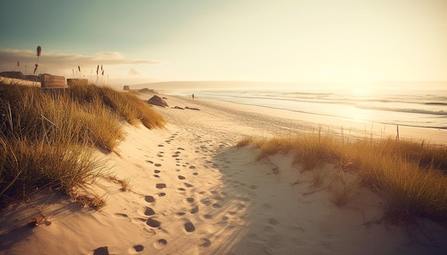 Alba tranquilla su idilliache dune di sabbia e coste generate dall'intelligenza artificiale