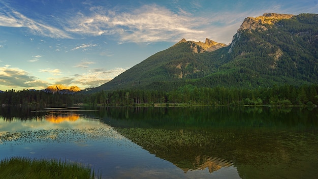 Alberi verdi vicino al lago e alla montagna sotto il cielo blu durante il giorno