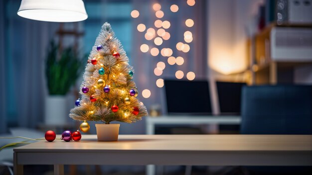 Albero di Natale al coperto decorato con molti ornamenti