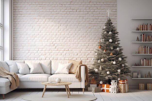Albero di Natale e divano nel soggiorno