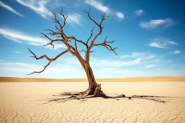 albero morto nella sabbia del deserto immagine generata dall'IA