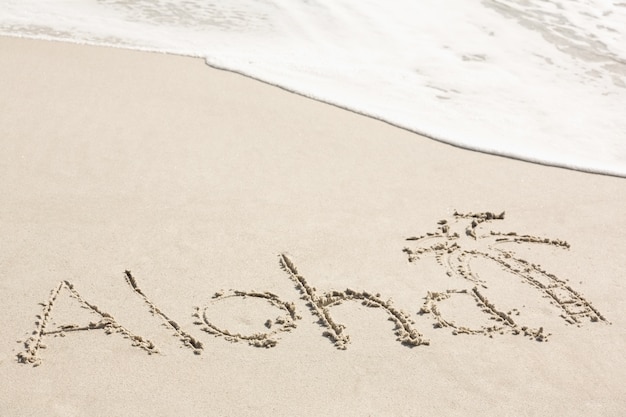Aloha scritte sulla sabbia