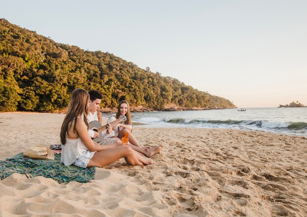 Amici, spiaggia, partito, chitarra