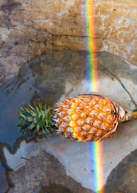 Ananas con luce di riflessione arcobaleno