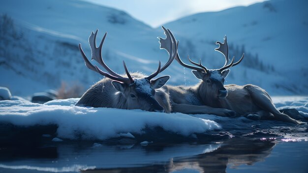 Animale di alce selvatico con paesaggio naturale invernale