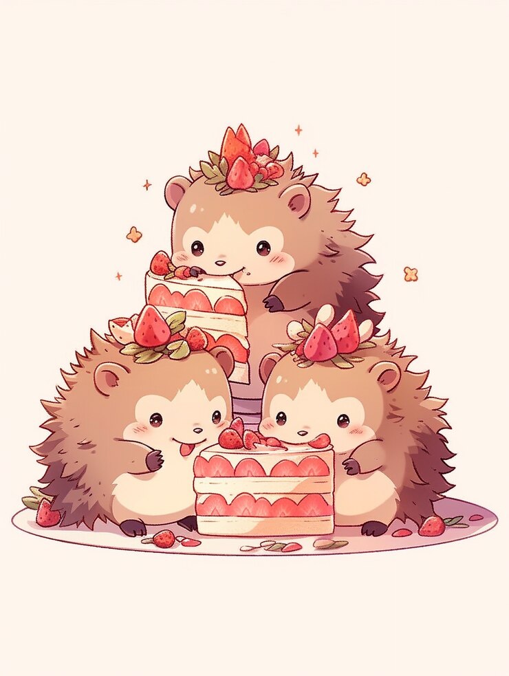 Foto gratuito animali che mangiano torte dolci e deliziose