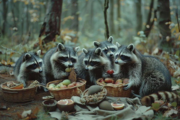 Animali che si godono un picnic all'aperto