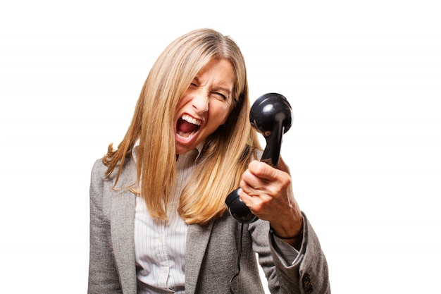 anziano, donna gridando a un telefono