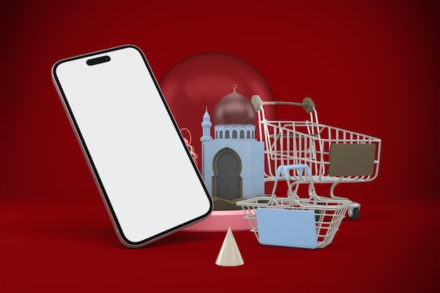 App per lo shopping del Ramadan con il lato della prospettiva del telefono