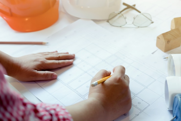 Foto gratuito architetto o ingegnere che lavora in ufficio