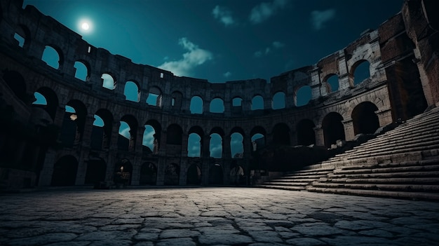 Architettura dell'antico impero romano di notte