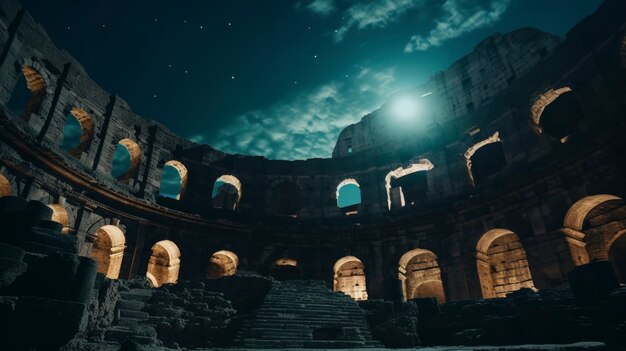 Architettura dell'antico impero romano di notte