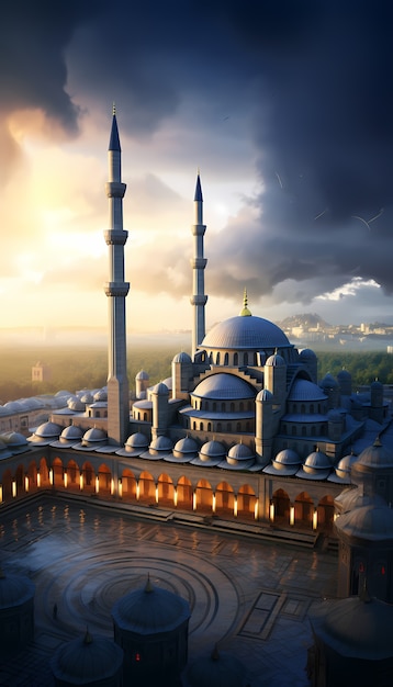 Architettura dell'edificio della moschea con tempo nuvoloso