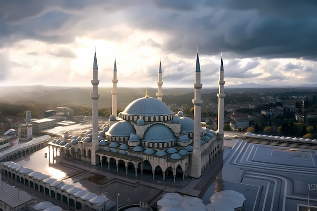 Architettura dell'edificio della moschea con tempo nuvoloso
