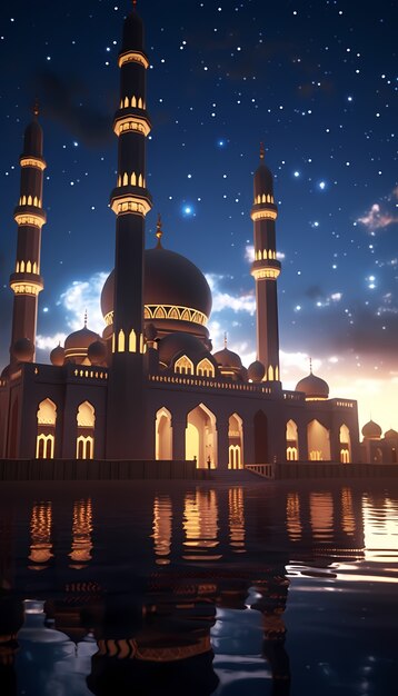Architettura dell'edificio della moschea di notte