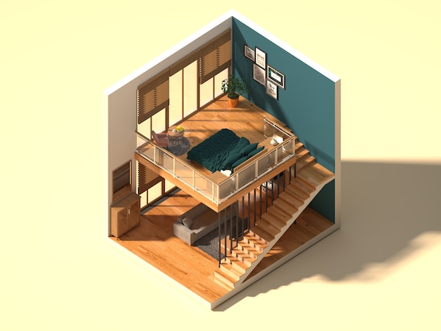 Architettura domestica ad alto angolo con due piani