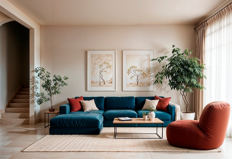 Foto gratuito arredamento interno minimale colorato in pastello