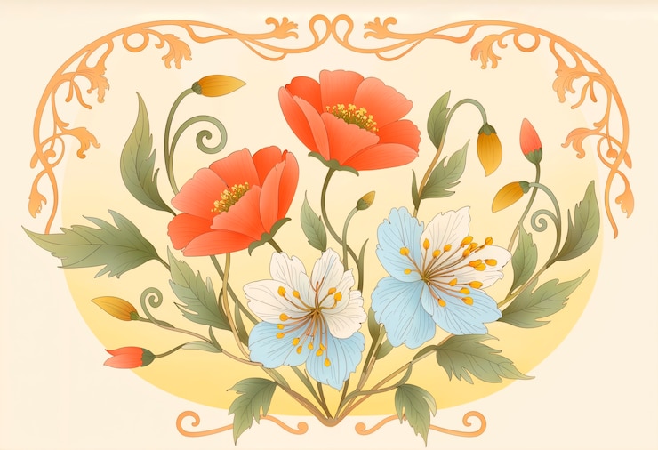 Foto gratuito art nouveau bellissimi fiori