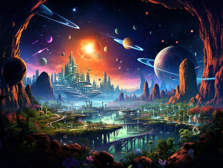 Foto gratuito arte digitale dei pianeti della galassia