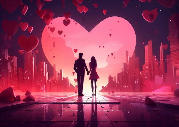 Arte digitale del giorno di San Valentino con una coppia romantica