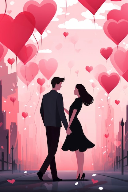 Arte digitale del giorno di San Valentino con una coppia romantica