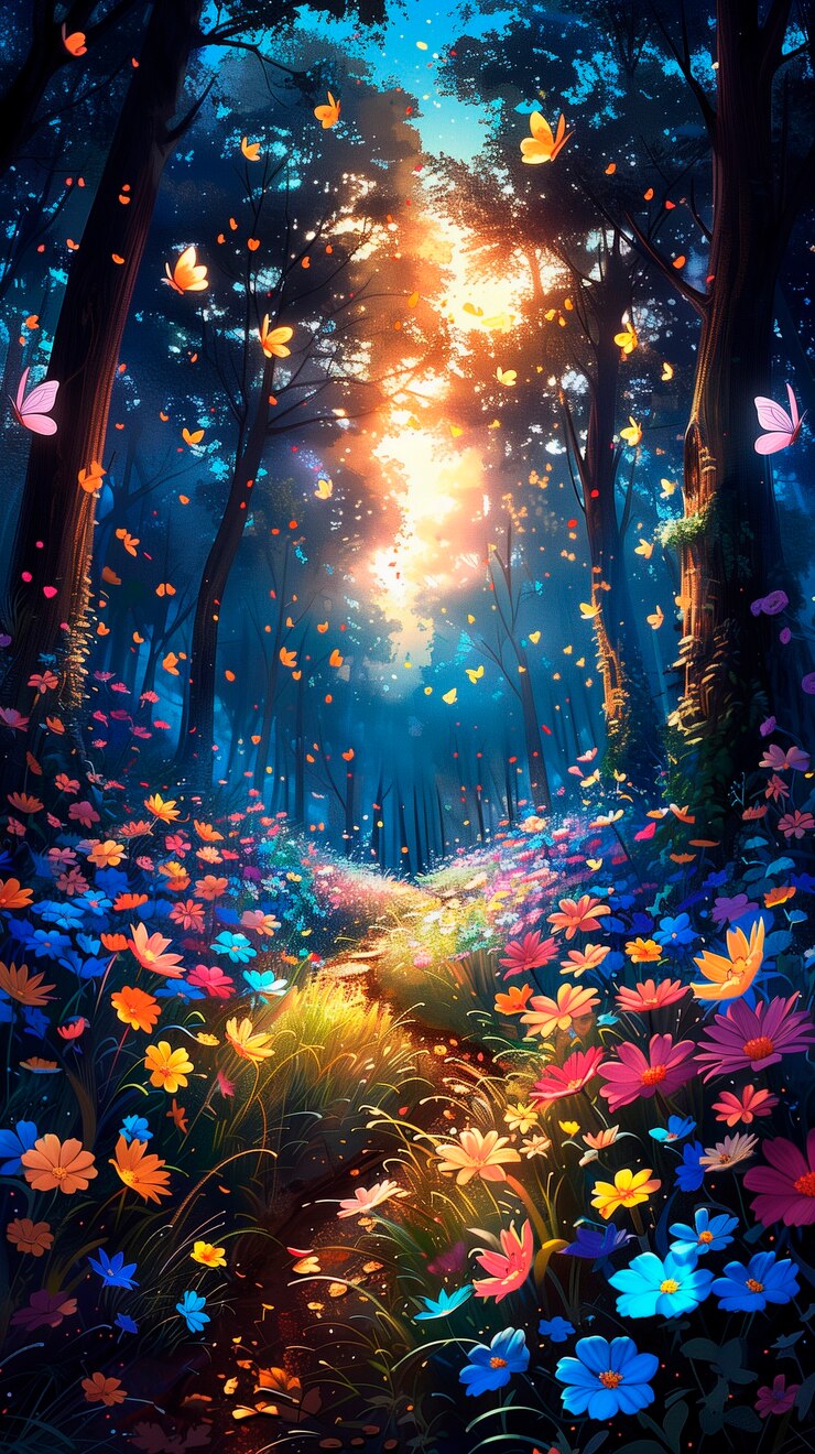 Foto gratuito arte digitale della pittura di paesaggi floreali