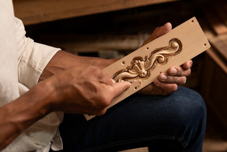 Foto gratuito artigiano che fa il taglio del legno